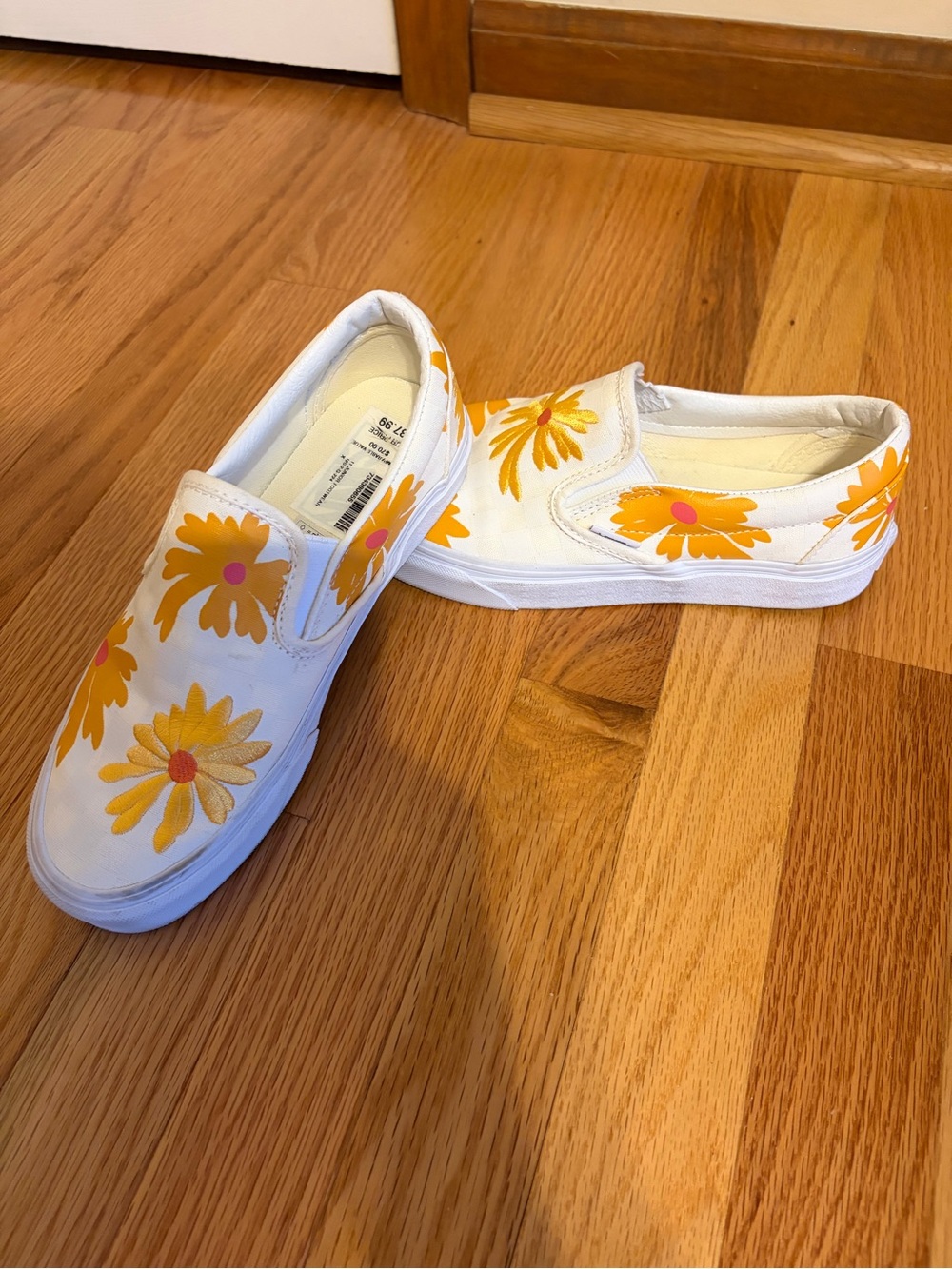 Vans White Slip-On Sneakers with Yellow Daisy Print - Picture 2 of 3